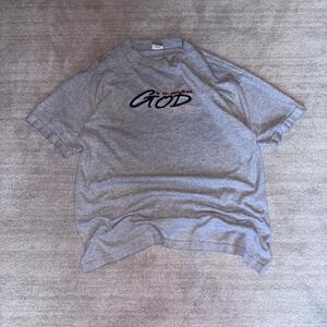 Vintage gray boxy 'in the control of god' Jesus tshirt